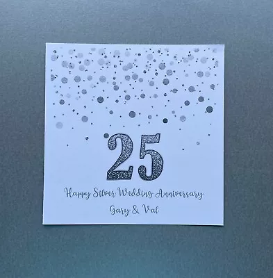 Personalised Handmade 25th Silver Wedding Anniversary Card -To Couple- Mum & Dad • £2.95