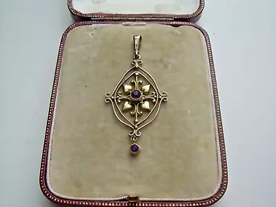 Antique Edwardian Gold Metal  & Paste Art Nouveau Pendant. • £34