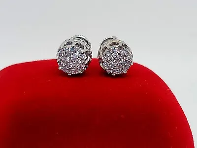 Men’s Micro Pave Rhodium Plated Iced Cz Round Shape Stud Screw Back Earrings • $15.99