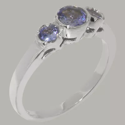 Solid 9k White Gold Natural Tanzanite Womens Trilogy Ring - Sizes J To Z • £339