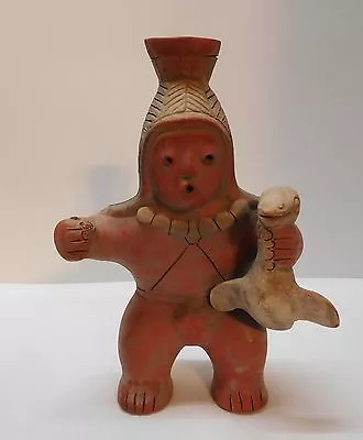 Mayan Figure Seal Tribal Necklace Ornate Headdress Earthenware Terra Cotta • $99.99