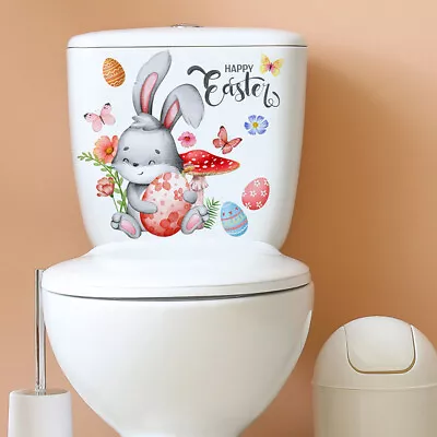 Easter Cartoon Bunny Egg Flower Butterfly Toilet Sticker Bathroom Wall Stick: • £6.07