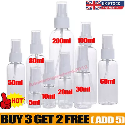 5/20/30/50/100ml Transparent Bottle Plastic Spray Refillable Small Spray Travel • £2.66