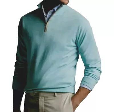 Peter Millar Collection Quarter Zip Sweater Mens L Merino Wool Blend Lt Blue NEW • $99.98