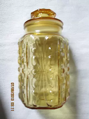 Vintage L E Smith Imperial LARGE Amber Glass Lidded Jar Atterbury Scroll Design • $8.75