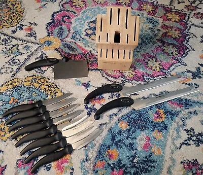  == Miracle Blade III Perfection Series 15 Slot WOOD Knife Block W/11 Knives  • $95