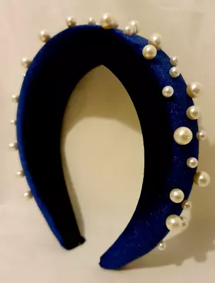 Blue Headband Hair Band Faux Pearl Beaded Spotted Polka Dot Statement Unusual • £16.14