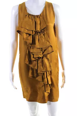 Missoni Womens Sleeveless Cascading Ruffle Front Silk Shift Dress Yellow Size 4 • $19.99