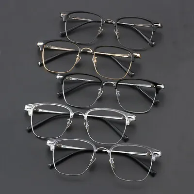 Men Vintage Retro Square Titanium Eyeglass Half Rim Frame Light Spectacles • $19.54