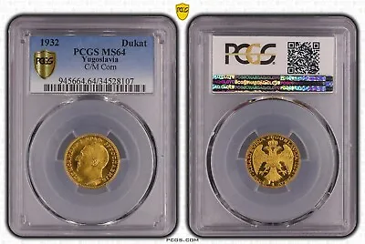 Yugoslavia - Serbia  Gold 1 Dukat 1932 C/m Corn - Pcgs Ms 64  Rare7 • $1199.99