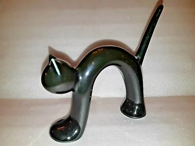 Very Rare Vintage Naaman Israel Black Porcelain Vaulted Cat Figurine 70's • $64.99