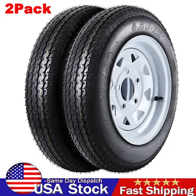 2 Pack 4.80-12 480-12 4.80 X 12 Trailer Tires On 12  Rim 5 Lug 6PR Load Range C • $99.85