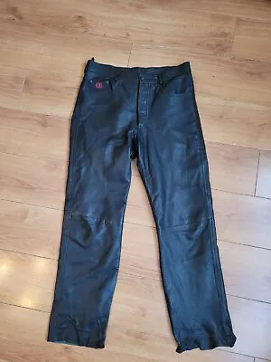 Mdk Black Soft Leather Biker Trousers: Waist 30 Inches /inside Leg 28 Inches • £19.99