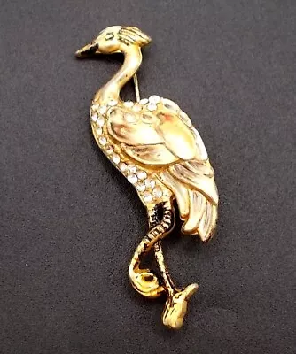 Vintage Enamel Flamingo Bird Brooch Pin With Clear Rhinestones Gold Tone 2 7/8  • $8.99