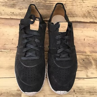 Mens Black Ugg Treadlite Leather Trainer Lace Up Shoes Size Uk 8 • £2.99