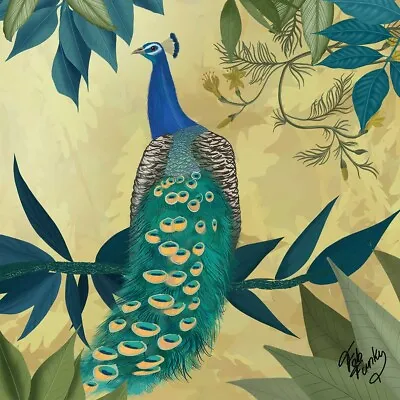 6 Cocktail Paper Napkins (25cm X 25cm) For Decoupage Gold Bird Peacock • £1.39