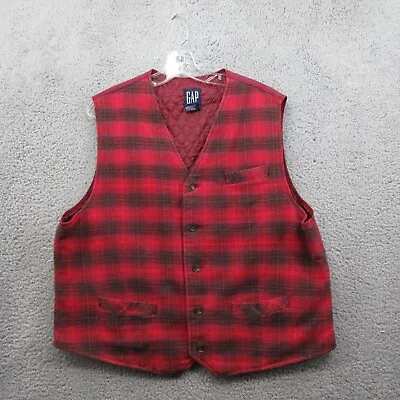 Vintage Gap Flannel Plaid Waistcoat Vest Mens Large Red Quilted Lined Button Up • $22.99