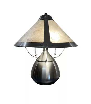 Brushed Nickel Mica Shade Arts & Crafts / Mission Dirk Van Erp Style Table Lamp • $149.95