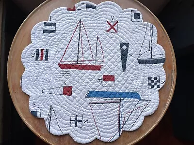 C&F Enterprises One Round Quilted Reversible Placemat “Windward Port” Sailboats • $8.95