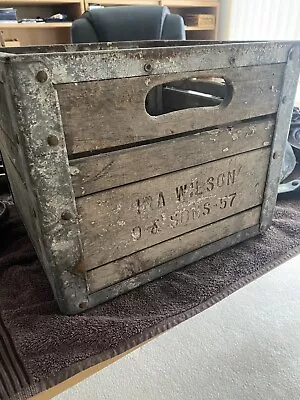 Vintage 9/1957 IRA WILSON & SONS Dairy Milk Wooden/Metal Crate • $75