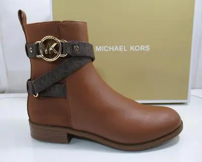 Michael Kors Rory Flat Bootie Ankle Boots MK Logo Hardware Luggage Size 7 • $175