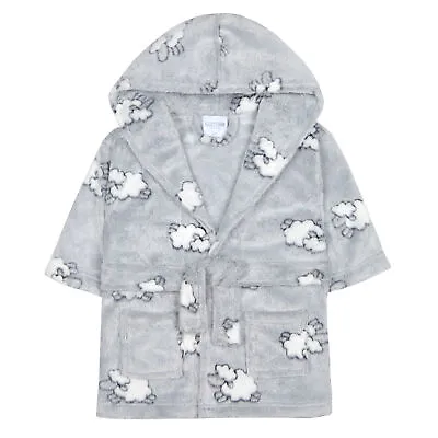 Babys Unisex Girls Boys Dressing Gown Robe Lamb Plush Fleece Snuggle Soft Hooded • £10.99