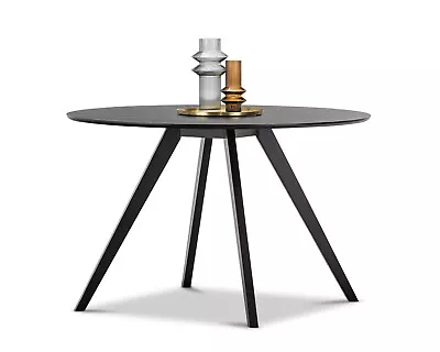 All Black 120cm Round Dining Room 1.2m Table Chic Modern Contemporary Oak Wood • $529