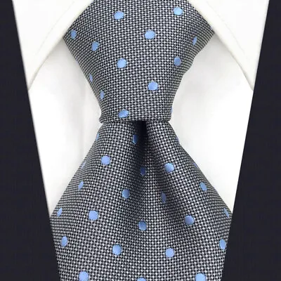 SHLAX&WING Mens Tie Grey Blue Dots Neckties For Men Silk Business New Design • $9.99