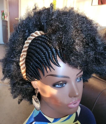 $108 • Buy Fully Hand Braided Box Afro Mohawk Braids Cornrow Wig 1B/27