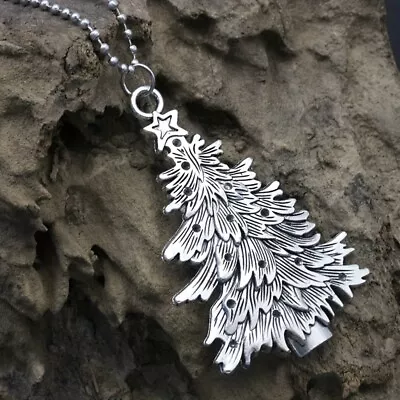 Christmas Tree Vintage Jewelry Pendant Necklace Silver Party Holiday Women Gifts • $2.55