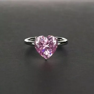 Heart Lab-Created Pink Sapphire Diamond Wedding Ring 14k White Gold Plated • $34.99