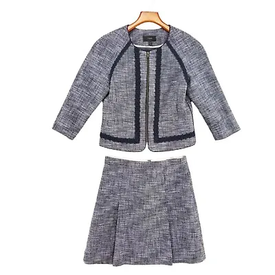 J.CREW Tweed Blazer And Matching Skirt Womens Blue 2 Piece Suit Set Size 2 • $55.99