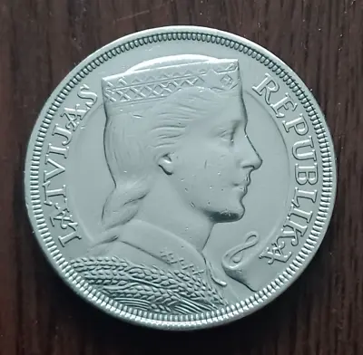 1929 Latvia - Latvijas Republika Large Silver 5 Lati Coin.  Very Good Condition • $68.44
