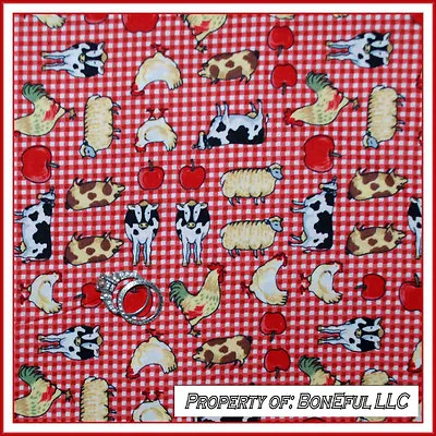 $0.89 • Buy BonEful FABRIC Cotton Quilt Red Gingham Farm House Cat Pig Red Chicken VTG SCRAP