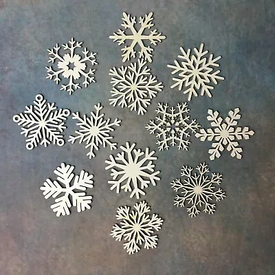 12 Wooden Snowflakes Christmas Ornaments Home Decor Plywood Crafts Embellishment • £5.99