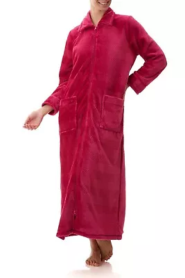 Ladies Givoni Luxury Cranberry Red Long Length Zip Dressing Gown Bath Robe (GU32 • $89.95