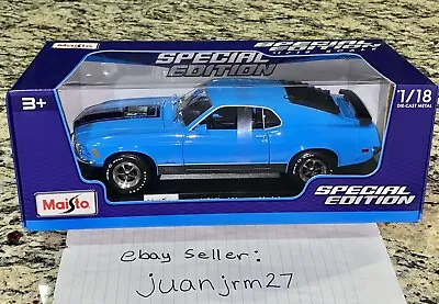 Maisto 1970 FORD MUSTANG MACH 1 Grabber Blue 1/18 Diecast Black Spoiler Louvers • $28.50