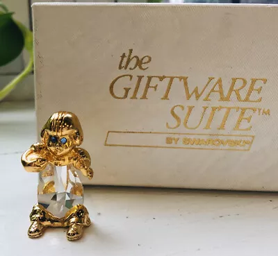 Swarovski Trimlite Giftware Suite Football Player Rare Mint In Box Crystal Gold • $299