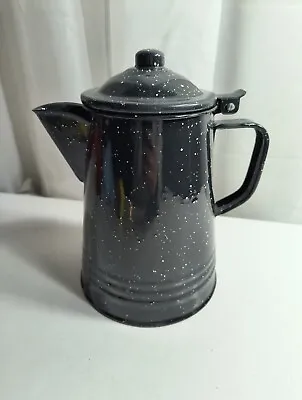 Vintage Black Speckled Enamelware 8.5” Coffee Pot • $19.90