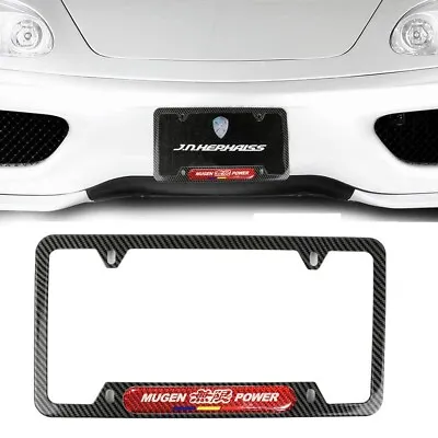 1x Mugen Carbon Fiber Stainless Steel License Plate Frame R Carbon Fiber Emblem • $15