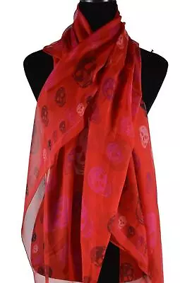 New Alexander McQueen Bordeaux Sienna Red Multi Skull Box Silk Chiffon Scarf • $239.34