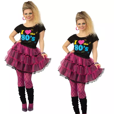 Ladies I Love The 80s T-Shirt & Skirt Fancy Dress Costume Festival Womens Outfit • £13.99