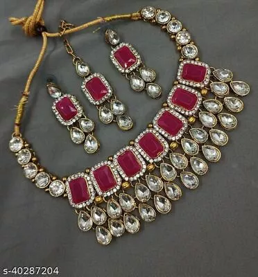 Indian Artificial Stone Gold Plated Bridal Choker Necklace Earring Jewelry Set • $14.59