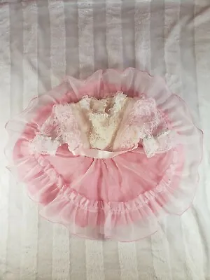 Vtg Popayes Sheer Organza Pink White Party Dress Full Circle Nylon Pearls Lace S • $73.48