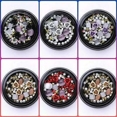 3D Nail Art Decoration Pots Mixed Charms Gems Flowers 30 Designs/Colours UK SALE • £3.49