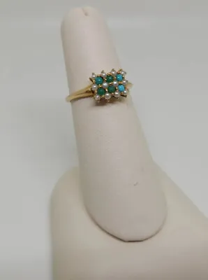Vintage 14k Yellow Gold Seed Pearl And Snake Eye Turquoise Ring • $249.99