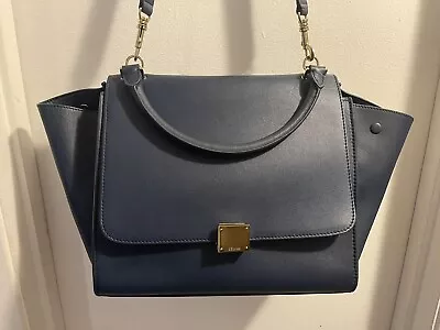 CELINE TRAPEZE Shoulder Bag Medium Navy Blue Leather • $289