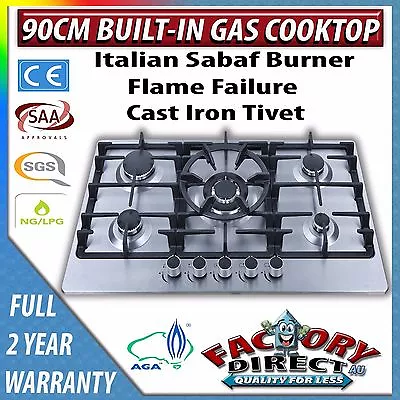 $379.95 • Buy BRAND NEW STAINLESS STEEL LPG - NG  90CM  900mm 5BURNER GAS COOKTOP HOB AGA Apr.