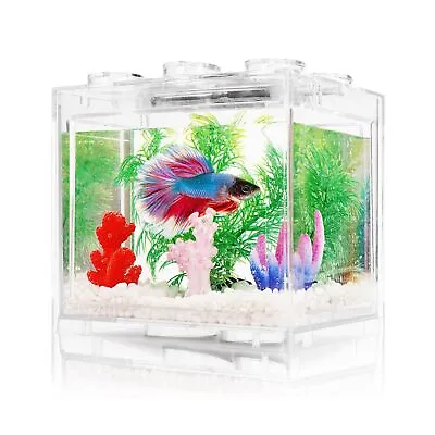 Small Betta Fish Tank Aquarium Tank Kit With LED Lighting 3/5 Gallon Stacka... • $39.76