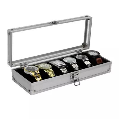 6 Slot Leather Watch Box Display Case Organizer Glass Jewelry Storage Black Men • $14.99